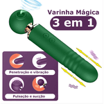 Varinha mágica vibratória sobe e desce com sucção e pulsador