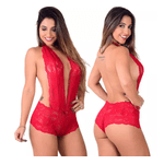 Body Em Renda Frente Única Sensual - Vermelho