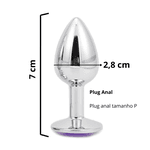 Plug anal Lilas de luxo em metal, com formato cônico - Tamanho P 