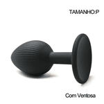 Plug Anal Preto em Silicone com Ventosa - Tamanho P