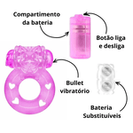 Anel Peniano com vibrador de gatinho gatinho - a bateria - Cores Rosa ou Roxo