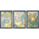 Conjunto 01 - Imagem Marmorizada com 3 Quadros - Com Moldura - Preto, Marrom, Rústica ou Branco