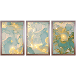 Conjunto 01 - Imagem Marmorizada com 3 Quadros - Com Moldura - Preto, Marrom, Rústica ou Branco