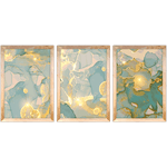 Conjunto 01 - Imagem Marmorizada com 3 Quadros - Com Moldura - Preto, Marrom, Rústica ou Branco