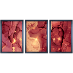 Conjunto 02 - Imagem Marmorizada com 3 Quadros - Com Moldura - Preto, Marrom, Rústica ou Branco