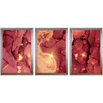 Conjunto 02 - Imagem Marmorizada com 3 Quadros - Com Moldura - Preto, Marrom, Rústica ou Branco