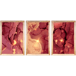 Conjunto 02 - Imagem Marmorizada com 3 Quadros - Com Moldura - Preto, Marrom, Rústica ou Branco