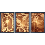 Conjunto 03 - Imagem Marmorizada com 3 Quadros - Com Moldura - Preto, Marrom, Rústica ou Branco