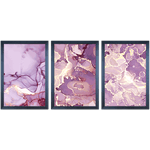 Conjunto 04 - Imagem Marmorizada com 3 Quadros - Com Moldura - Preto, Marrom, Rústica ou Branco