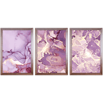 Conjunto 04 - Imagem Marmorizada com 3 Quadros - Com Moldura - Preto, Marrom, Rústica ou Branco