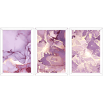 Conjunto 04 - Imagem Marmorizada com 3 Quadros - Com Moldura - Preto, Marrom, Rústica ou Branco