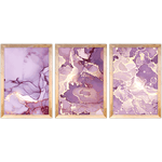 Conjunto 04 - Imagem Marmorizada com 3 Quadros - Com Moldura - Preto, Marrom, Rústica ou Branco