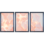 Conjunto 05 - Imagem Marmorizada com 3 Quadros - Com Moldura - Preto, Marrom, Rústica ou Branco