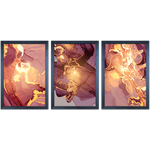 Conjunto 06 - Imagem Marmorizada com 3 Quadros - Com Moldura - Preto, Marrom, Rústica ou Branco