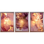 Conjunto 06 - Imagem Marmorizada com 3 Quadros - Com Moldura - Preto, Marrom, Rústica ou Branco