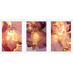 Conjunto 06 - Imagem Marmorizada com 3 Quadros - Com Moldura - Preto, Marrom, Rústica ou Branco