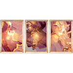 Conjunto 06 - Imagem Marmorizada com 3 Quadros - Com Moldura - Preto, Marrom, Rústica ou Branco