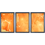 Conjunto 07 - Imagem Marmorizada com 3 Quadros - Com Moldura - Preto, Marrom, Rústica ou Branco