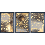 Conjunto 08 - Imagem Marmorizada com 3 Quadros - Com Moldura - Preto, Marrom, Rústica ou Branco