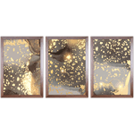 Conjunto 08 - Imagem Marmorizada com 3 Quadros - Com Moldura - Preto, Marrom, Rústica ou Branco