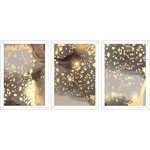 Conjunto 08 - Imagem Marmorizada com 3 Quadros - Com Moldura - Preto, Marrom, Rústica ou Branco