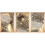 Conjunto 08 - Imagem Marmorizada com 3 Quadros - Com Moldura - Preto, Marrom, Rústica ou Branco