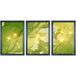 Conjunto 09 - Imagem Marmorizada com 3 Quadros - Com Moldura - Preto, Marrom, Rústica ou Branco