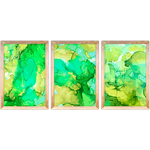 Conjunto 10 - Imagem Marmorizada com 3 Quadros - Com Moldura - Preto, Marrom, Rústica ou Branco