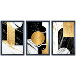 Conjunto 11 - Imagem Preto e Dourado com 3 Quadros - Com Moldura - Preto, Marrom, Rústica ou Branco