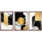 Conjunto 11 - Imagem Preto e Dourado com 3 Quadros - Com Moldura - Preto, Marrom, Rústica ou Branco