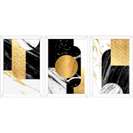 Conjunto 11 - Imagem Preto e Dourado com 3 Quadros - Com Moldura - Preto, Marrom, Rústica ou Branco