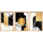Conjunto 11 - Imagem Preto e Dourado com 3 Quadros - Com Moldura - Preto, Marrom, Rústica ou Branco