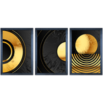 Conjunto 12 - Imagem Preto e Dourado com 3 Quadros - Com Moldura - Preto, Marrom, Rústica ou Branco