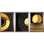 Conjunto 12 - Imagem Preto e Dourado com 3 Quadros - Com Moldura - Preto, Marrom, Rústica ou Branco