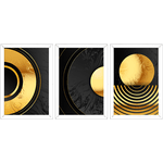 Conjunto 12 - Imagem Preto e Dourado com 3 Quadros - Com Moldura - Preto, Marrom, Rústica ou Branco