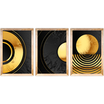Conjunto 12 - Imagem Preto e Dourado com 3 Quadros - Com Moldura - Preto, Marrom, Rústica ou Branco