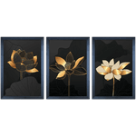 Conjunto 14 - Imagem Preto e Dourado com 3 Quadros - Com Moldura - Preto, Marrom, Rústica ou Branco