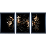 Conjunto 15 - Imagem Preto e Dourado com 3 Quadros - Com Moldura - Preto, Marrom, Rústica ou Branco