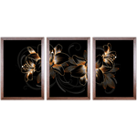 Conjunto 15 - Imagem Preto e Dourado com 3 Quadros - Com Moldura - Preto, Marrom, Rústica ou Branco