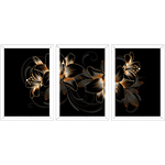Conjunto 15 - Imagem Preto e Dourado com 3 Quadros - Com Moldura - Preto, Marrom, Rústica ou Branco