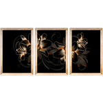 Conjunto 15 - Imagem Preto e Dourado com 3 Quadros - Com Moldura - Preto, Marrom, Rústica ou Branco