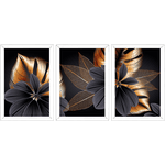 Conjunto 16 - Imagem Preto e Dourado com 3 Quadros - Com Moldura - Preto, Marrom, Rústica ou Branco