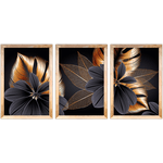 Conjunto 16 - Imagem Preto e Dourado com 3 Quadros - Com Moldura - Preto, Marrom, Rústica ou Branco