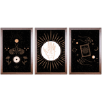 Conjunto 17 - Imagem Preto e Dourado com 3 Quadros - Com Moldura - Preto, Marrom, Rústica ou Branco