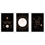 Conjunto 17 - Imagem Preto e Dourado com 3 Quadros - Com Moldura - Preto, Marrom, Rústica ou Branco