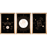 Conjunto 17 - Imagem Preto e Dourado com 3 Quadros - Com Moldura - Preto, Marrom, Rústica ou Branco