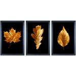 Conjunto 18 - Imagem Preto e Dourado com 3 Quadros - Com Moldura - Preto, Marrom, Rústica ou Branco