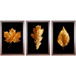 Conjunto 18 - Imagem Preto e Dourado com 3 Quadros - Com Moldura - Preto, Marrom, Rústica ou Branco