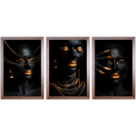 Conjunto 19 - Imagem Preto e Dourado com 3 Quadros - Com Moldura - Preto, Marrom, Rústica ou Branco