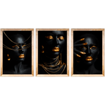 Conjunto 19 - Imagem Preto e Dourado com 3 Quadros - Com Moldura - Preto, Marrom, Rústica ou Branco